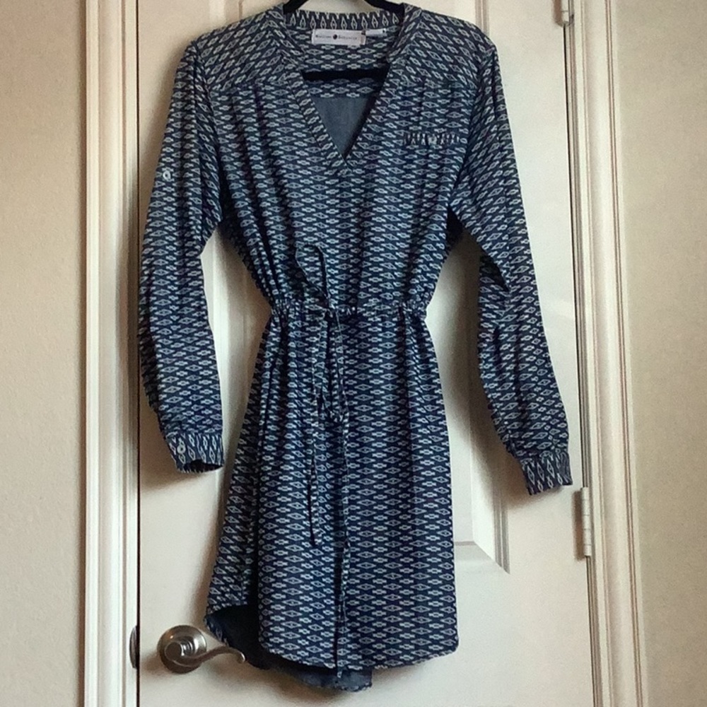 Rancho Estancia 100% Cotton denim print dress in L with adjustable waist